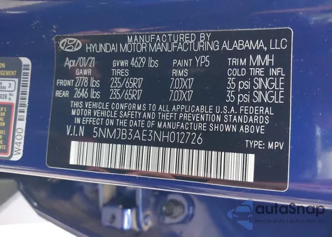 2022 Hyundai Tucson Sel z USA, uszkodzony, nr VIN 5NMJB3AE3NH012726